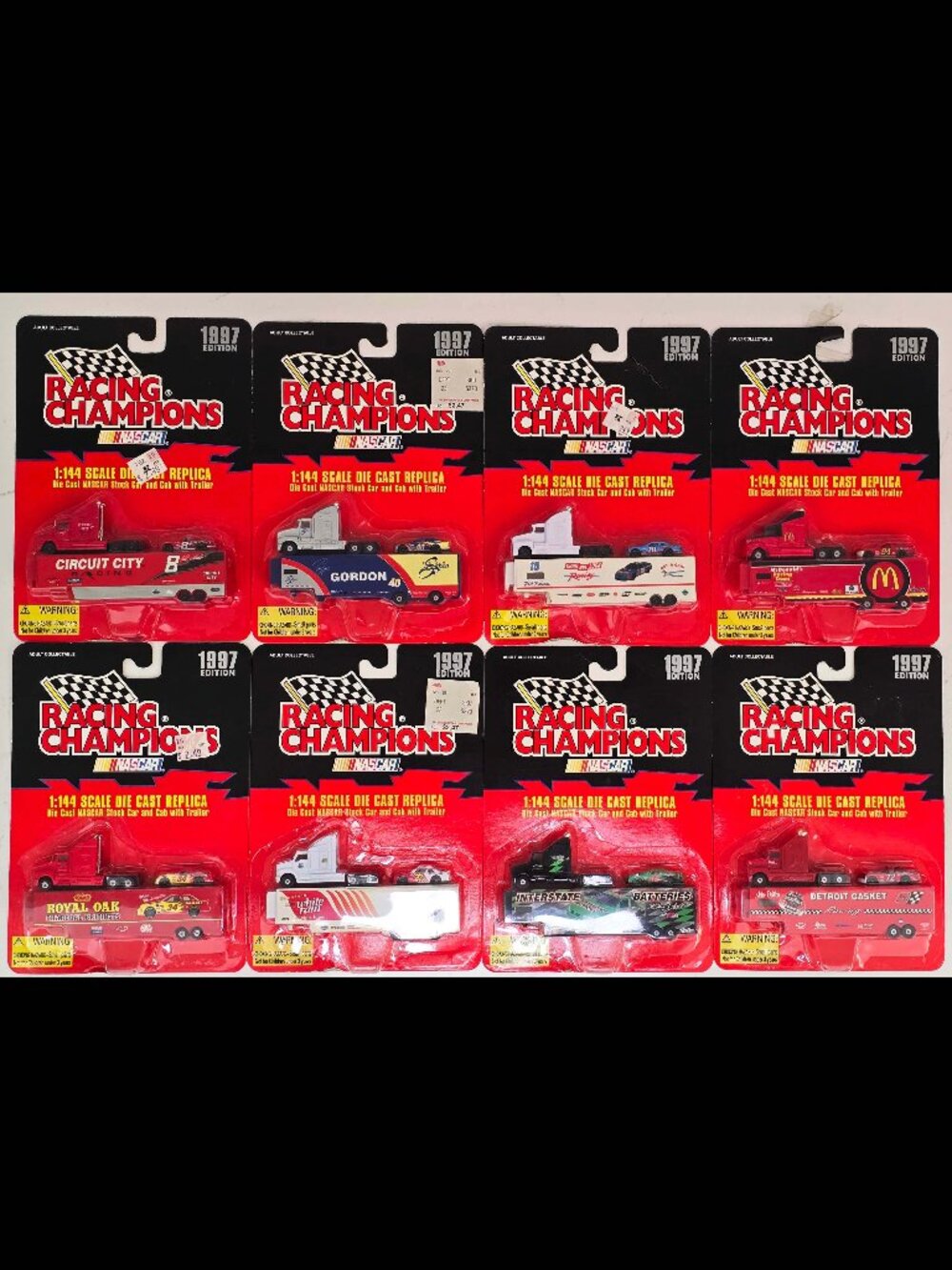 Lot of 8 Racing Champions NASCAR Stock Car and Cab with Trailer Scale 1:144 New